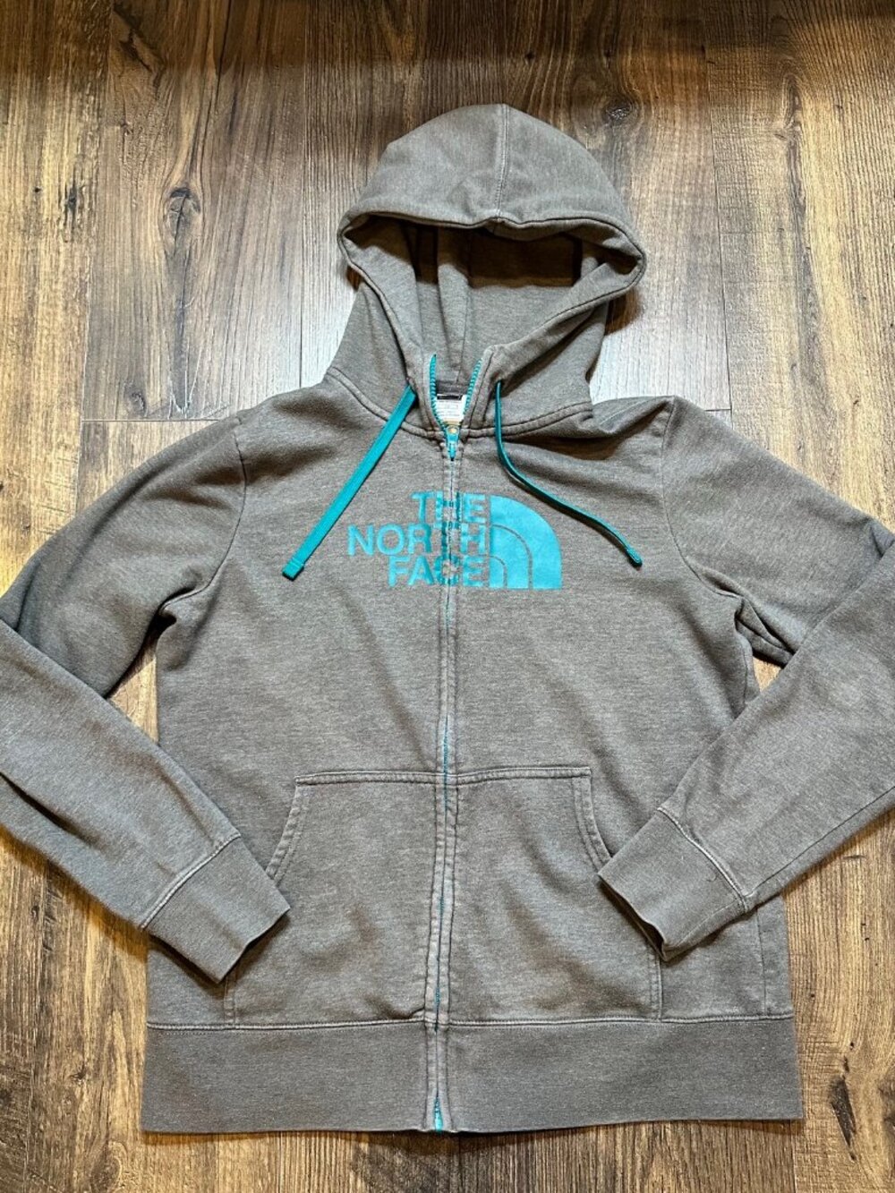GUC Women's The North Face Full Zip Hoodie Sweatshirt, Gray & Teal, Size: L